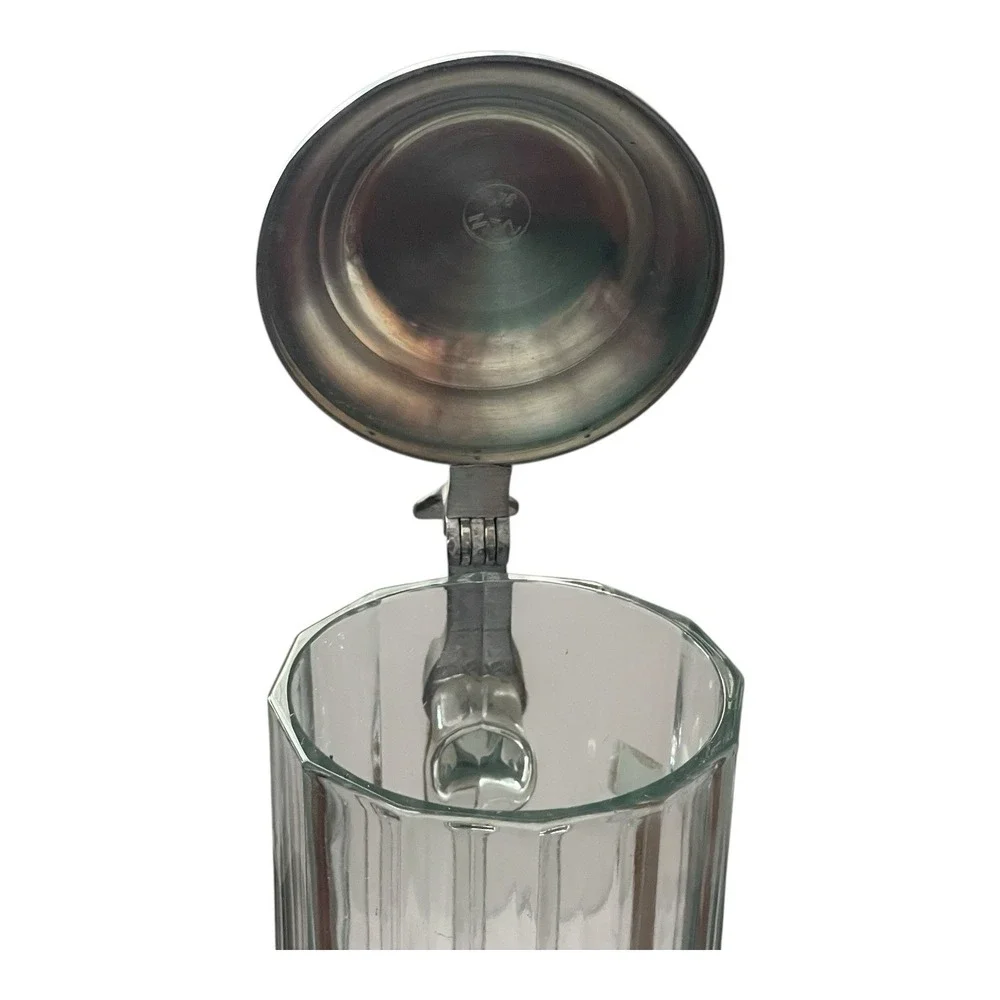 Joska Etched Clear Crystal W Beer Stein Pewter Lid  Vintage